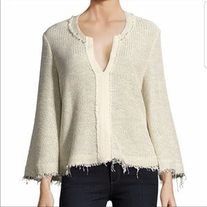 Iro Koltone Women’s Ivory & Black Fringe Sweater Top Size 40
